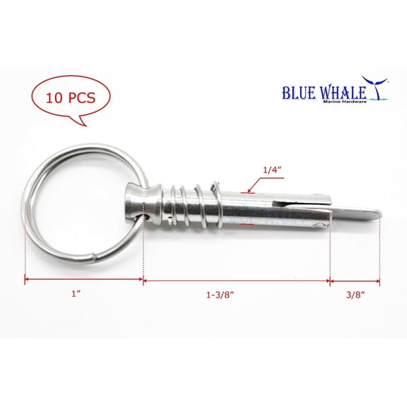 10PCS BLUE WHALE 316 S.S. Quick Release Pins & Drop Cam & Spring 1/4" x 1" Grip
