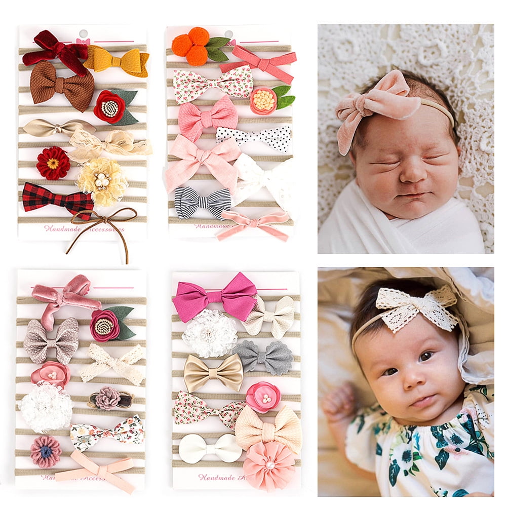 10PCS Baby Girls Nylon Elastic Headband Soft Flower Hair Band For ...