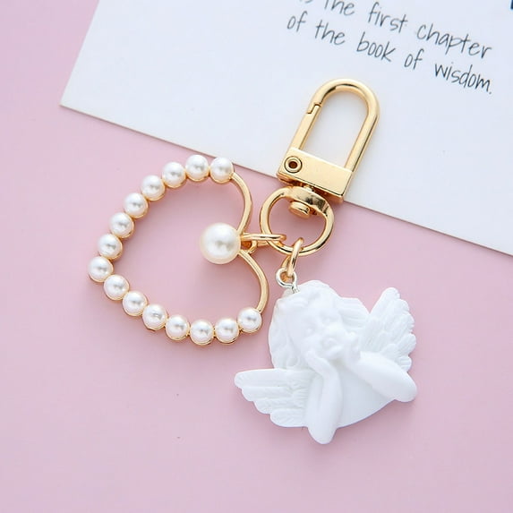 10PCS Baby Shower Baptism Gift Angel Heart Keychain Christening Favor Return Gift First Birthday Party  Souvenir (B)