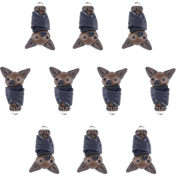 10PCS Bat Charms Halloween Polymer Clay Pendants with Platinum Plated Iron Loops Key Chain Bulk