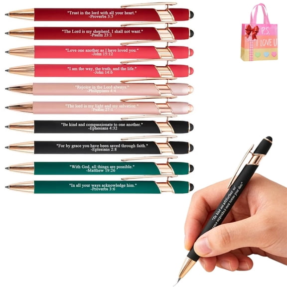 10PCS Bible Verse Ballpoint Pen Set, Retractable Ballpoint Pens with Stylus Tip, Pens with Bible Verses on Them
