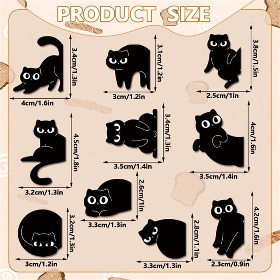 10PCS Black Cat Magnetic Bookmarks