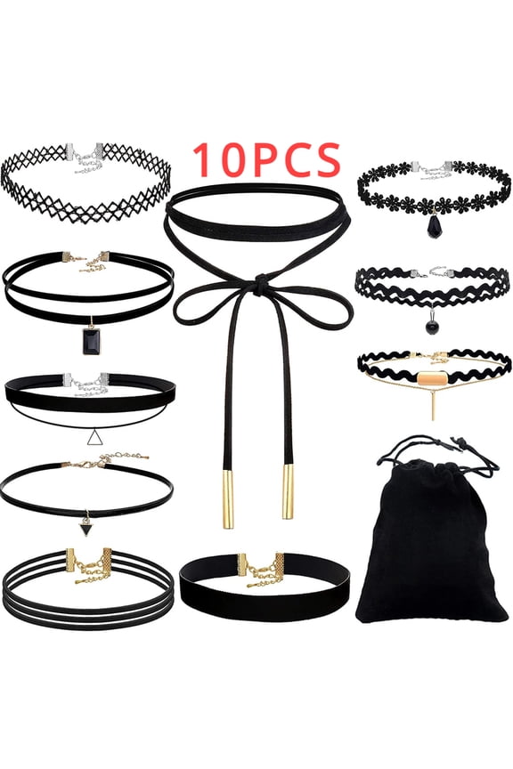 10PCS Black Choker Necklace Set Velvet Lace Choker Daisy Gothic Punk Classic Choker