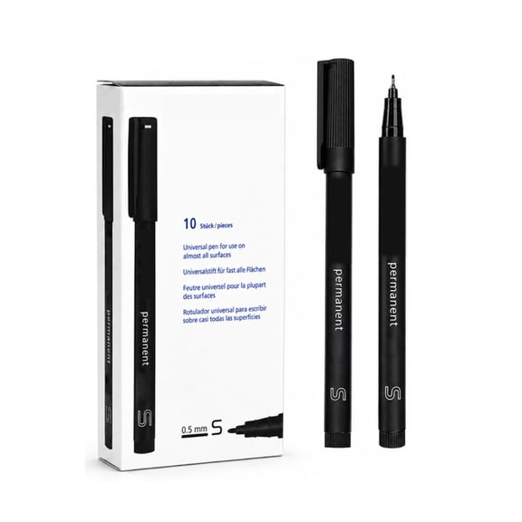 10PCS Black Fine Tip Permanent Markers, 0.5mm Oil-Based Permanent Marker Pens, Waterproof Quick-Dry Labeling Pens for Office, Daily, Home Organization