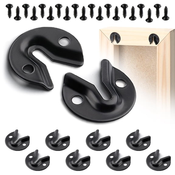 10PCS Black Keyhole Hangers, Buckle Type Picture Hanger — Single Keyhole Hanging Plate Kit for Wall Mounting Mirror, Picture Frame, Coat Rack, Mug, Wooden Board (2-Hole)