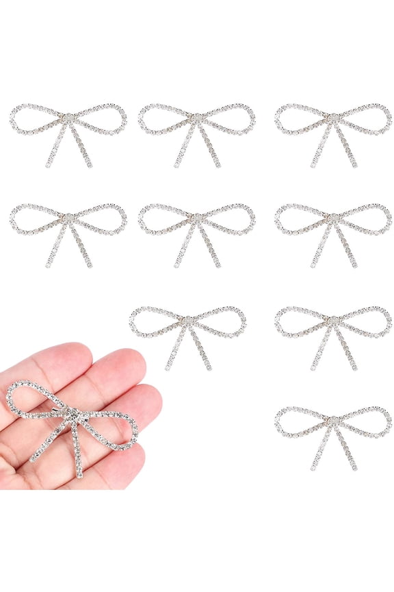 10PCS Bow Brooch Pin, Diamond Rhinestone Bow Glass Flash Brooch Suit Dress Pin Hair Accessories for Daily Wear Parties Weddings