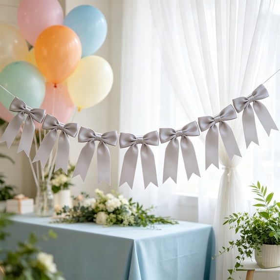 10PCS Bow Garlands Banner Decoration,Pre-Strung Satin Ribbon Ornaments for Birthday,Bachelorette Party,Bridal Shower,Wedding,Engagement,Baby Shower,Graduation Decor,Anniversary