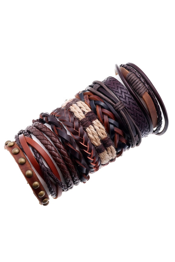 10PCS Braided PU Leather Bracelet Set for Men & Women, Adjustable Vintage Handmade Wrap with Woven Cords, Boho Ethnic Tribal Punk Jewelry