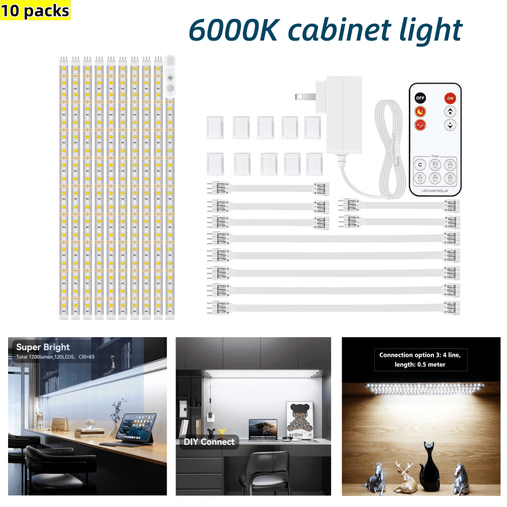 16.4FT LED Under Cabinet Light Kit – 10 Pre-Cut Strips, RGB, Remote & App Control, Music Sync, Timer, 12V