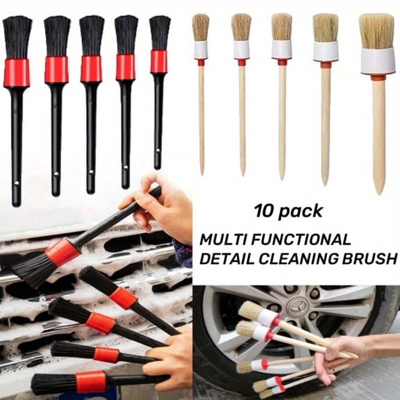 10PCS Car Auto Detailing Brush Set, Auto Detailing Brushes Cleaner Car Detailing Brushes Exterior, Car Interior Brush for Detailing Cars Automotive Interior, Wheels, Exterior, Leather