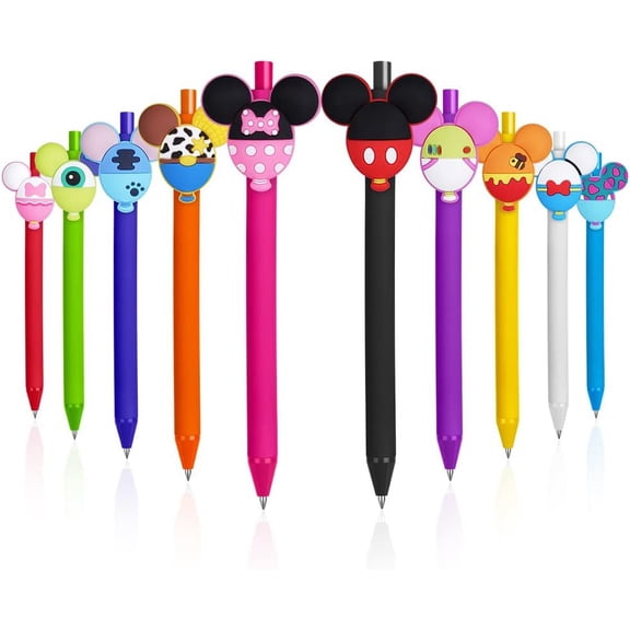 10PCS Cartoon Ballpoint Pens, Cute Mouse Head Character Ears Pens, Retractable Ballpoint Pen, Multi Color Jumbo Autograph Princess Pencil Signature Office Accessories for Teacher Student