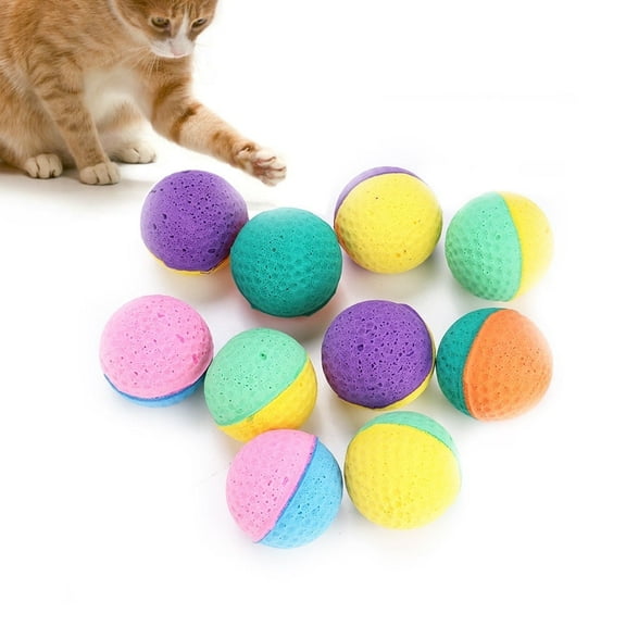 10PCS Cat Toy Balls Foam Latex Cats Balls Toys Elastic Sponge Ball Colorful Indoor Kitten Interactive Catch Chase Chew Balls Toy for Kittens Pets Play Exercise Ball Supplies Random Colors