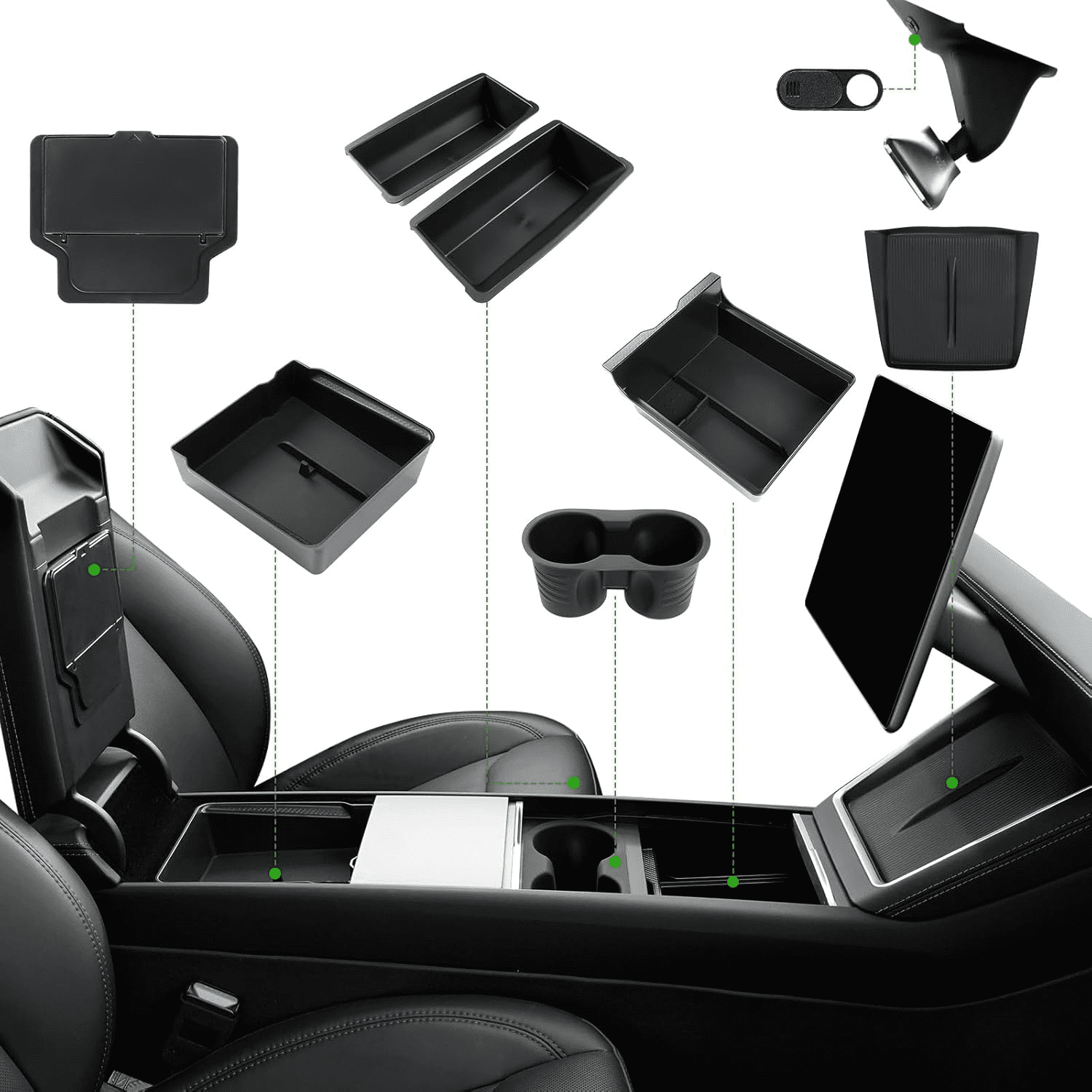 10PCS Center Console Organizer Tray for 2025 2026 Tesla Y Accessories, Under Seat Storage Armrest Hidden Storage Box Cup Holder Charger Pad for Tesla Y