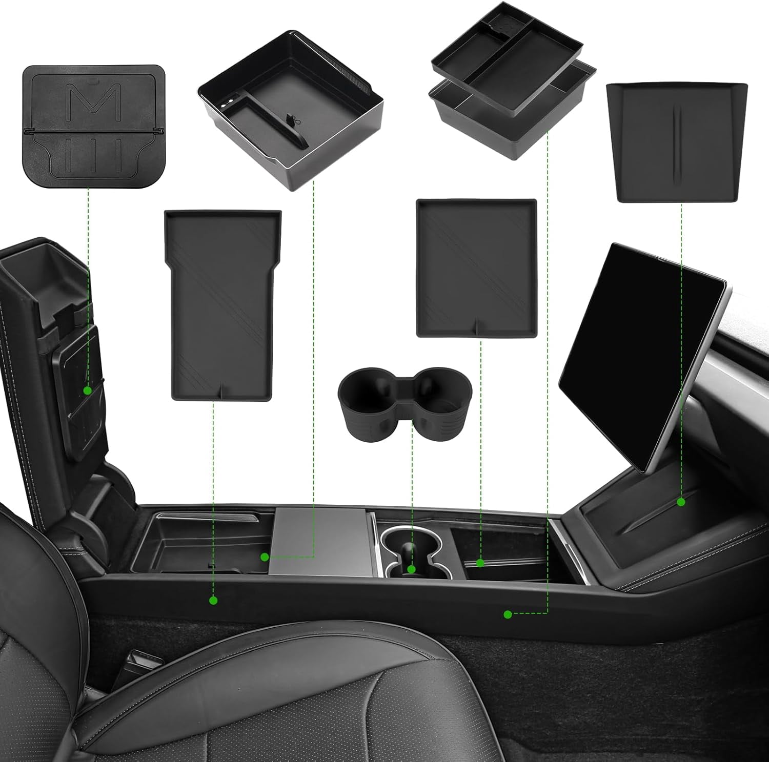 10PCS Center Console Organizer Tray for 2025 2026 Tesla Accessories, Under Seat Storage Armrest Hidden Storage Box Cup Holder Charger Pad for Tesla
