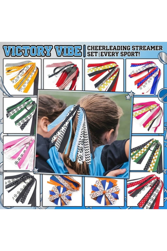 10PCS Cheerleading Ribbon Hair Ties 7.9 in Sports Ribbon Streamer Hair Accessories for Party Decorations and Sports Parties, Cheer Team Hair Ribbon Party Supplies and Party Accessories