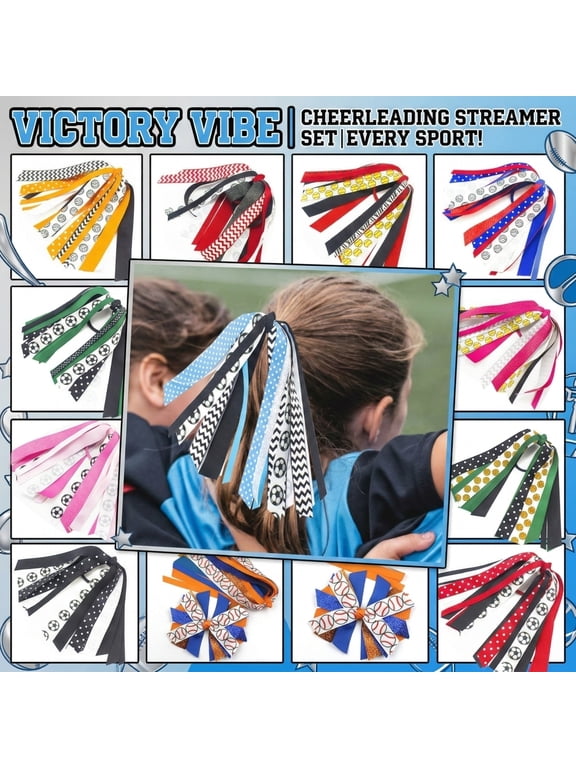 10PCS Cheerleading Ribbon Hair Ties 7.9 in Sports Ribbon Streamer Hair Accessories for Party Decorations and Sports Parties, Cheer Team Hair Ribbon Party Supplies and Party Accessories