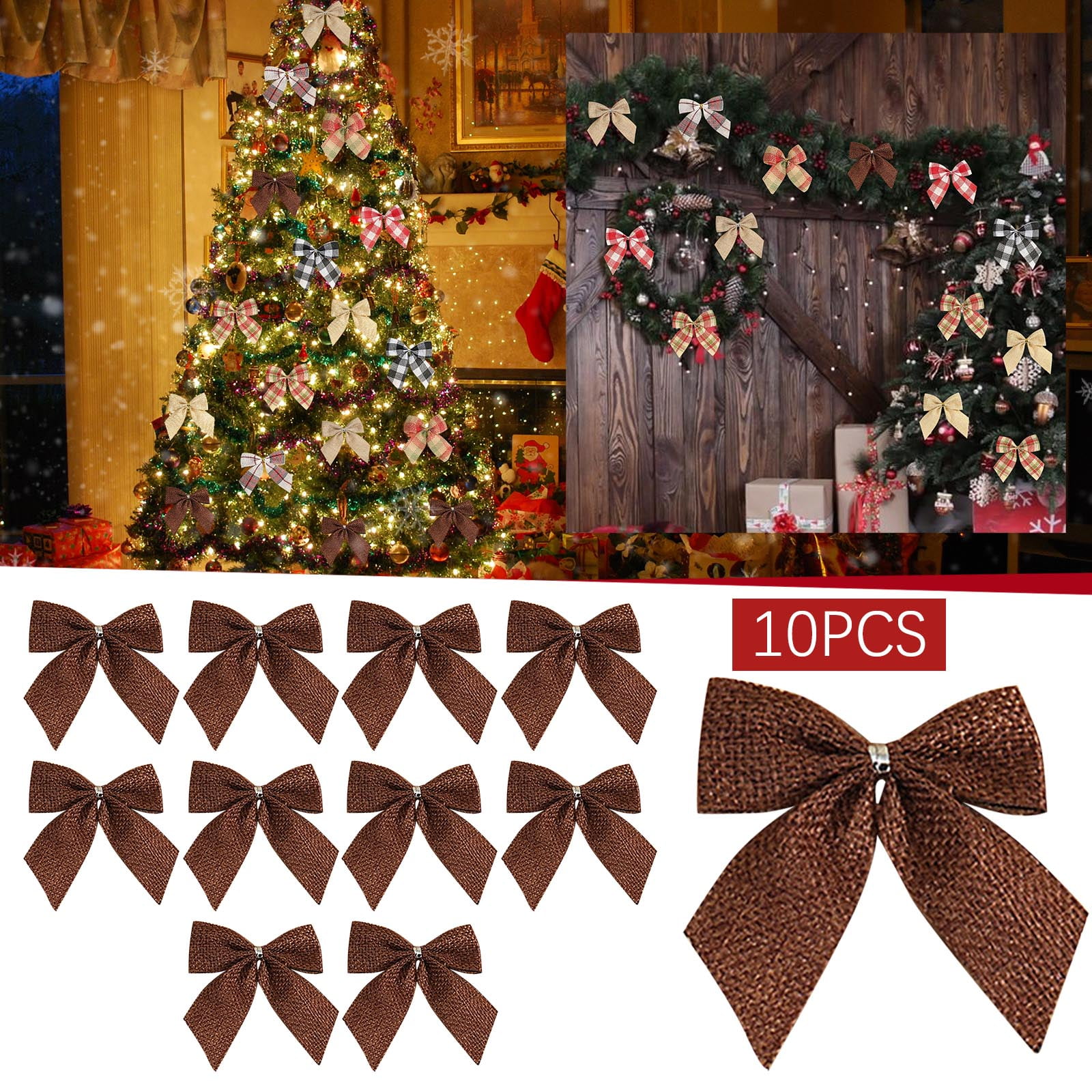 10PCS Christmas Bows Various Styles Bows Fabric Christmas Tree Garland Party Decorations for