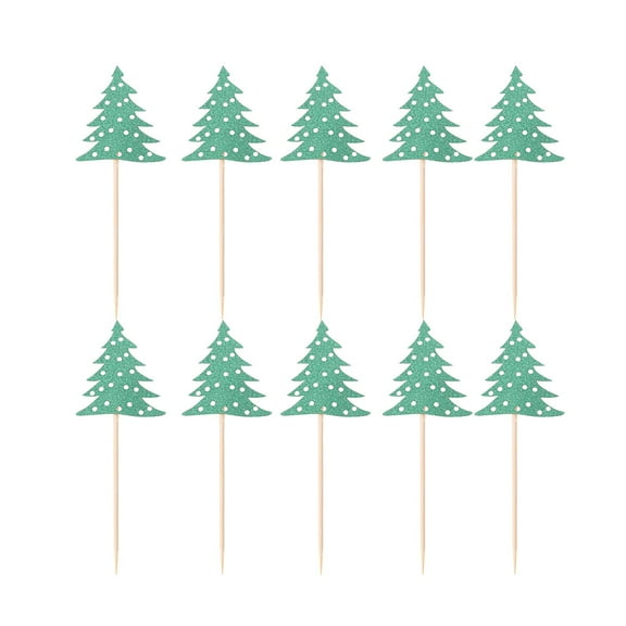 10PCS Christmas Cake Decoration Glitter Green Christmas Tree Cupcake Toppers Picks Ornaments for Party Festival