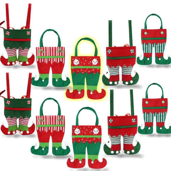 10PCS Christmas Candy Bags Gift Bags with Elf Santa Pants Design for Office Gifts Decorations (10PCS Elf Style)​