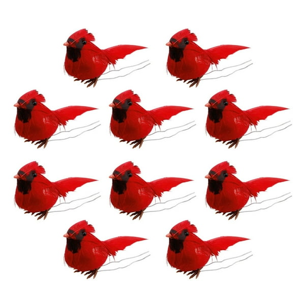 10PCS Christmas Cardinal Birds Ornament,Artificial Birds Xmas Cardinal Ornament with Metal Clip,Mini Simulation Feather Red Birds for DIY Crafts Christmas Tree Gardening Wreath Decoration