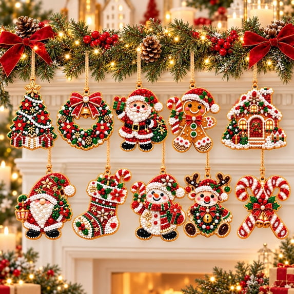 10PCS Christmas Diamond Art Ornaments Kit for Adults, DIY Wooden ...