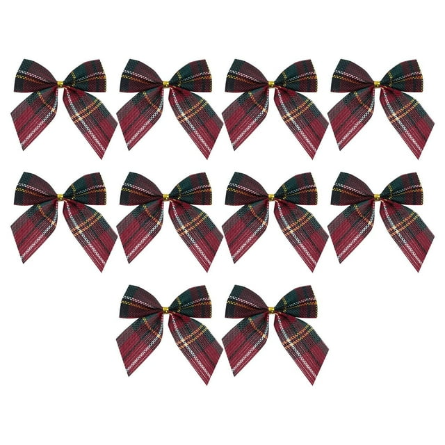 10PCS Christmas Fabric Bows Easy to Maintain Shape for Tree Decoration and Gift