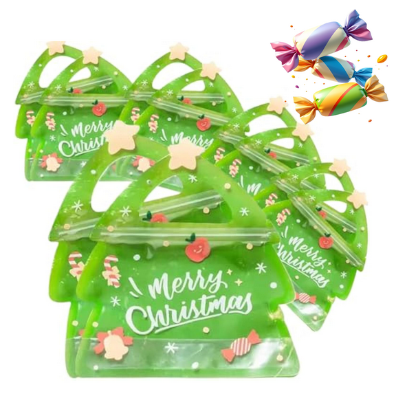 10PCS Christmas Gift Bags Zipper Design Mini Christmas Tree Sealed Treat Bags Transparent Gift with Handle for Candies Cookies Small Presents , Christmas Candy , Cookies And Snacks Sealed Bag