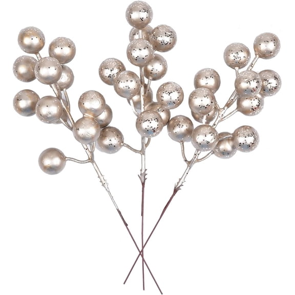 10PCS Christmas Glitter Berries Stems,8" Artificial Wired Stems Holly Berries Picks for Christmas Tree Ornaments Holiday and Home Decor (Champagne)