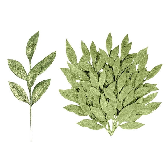 10PCS Christmas Glitter Leaves Bay Leaves Spray Artificial Champagne Bay Leaf Picks Sprays Giltter Stems for Christmas Tree DIY Xmas Wreath Garland Home Decor -GOLD
