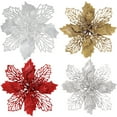 thumbnail image 1 of 10PCS Christmas Glitter Poinsettia Flower Ornament Artificial Tree Topper Xmas Party Decoration, 1 of 10