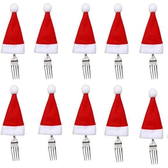 10PCS Christmas Knife and Fork Covers Red Christmas Caps Cutlery Holder Santa Hat Xmas Party Dinner Novelty Decorations Best for Thanksgiving Day/Christmas