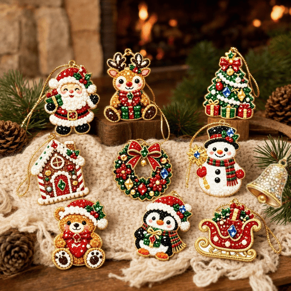 10PCS Christmas Ornaments Christmas Diamond Art Kits for Adults Christmas Ornaments Set DIY Pearl Diamond Art Kits Hanging Diamond Art Christmas Ornaments Christmas Decor Craft