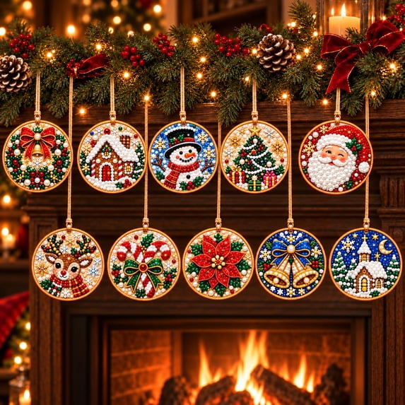 10PCS Christmas Ornaments DIY Pearl Diamond Art Kits for Adults ...