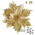 thumbnail image 1 of 10PCS Christmas Poinsettia Decorations, Glitter Poinsettia Flowers Tree Flowers for Xmas Tree Ornaments, 5.5in Gold, 1 of 7