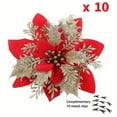 thumbnail image 1 of 10PCS Christmas Poinsettia Decorations, Glitter Poinsettia Flowers Tree Flowers for Xmas Tree Ornaments, 5.5in Red, 1 of 8