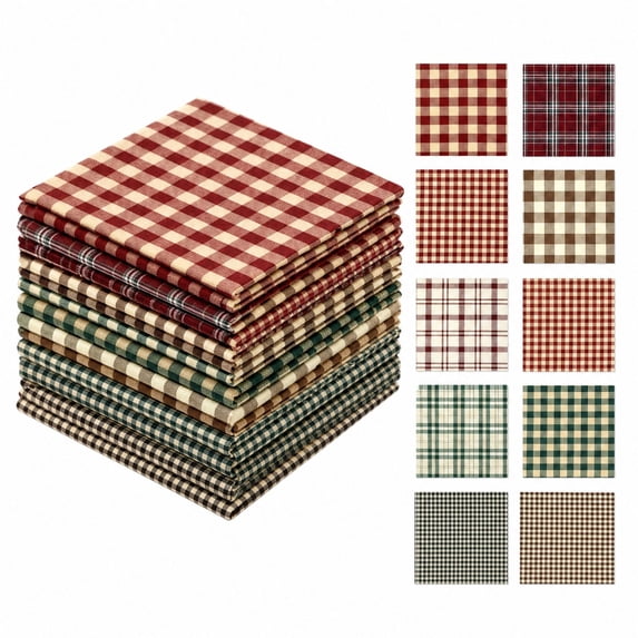 Precut 10PCS Christmas Tartan Plaid Quilting Fabric Squares,Vintage Homespun ...