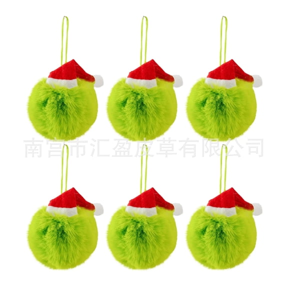 10PCS Christmas Tree Balls Ornaments - Hanging Furry Ball with Santa Hat Faux Fur Pom Pom Hanging Ornaments for Xmas Indoor Wreath Fireplace Home School Office Decor