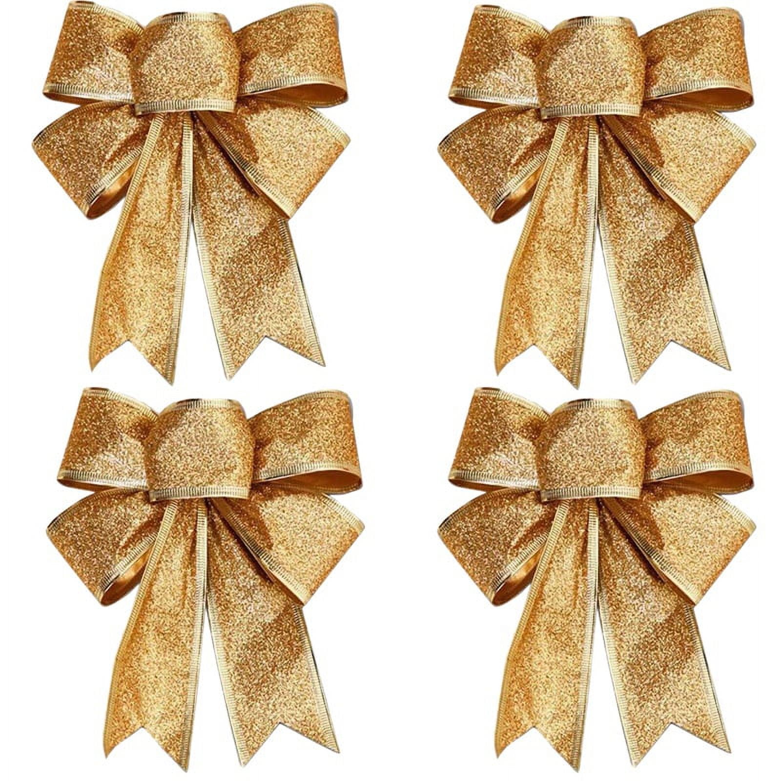 10PCS Christmas Tree Decoration Bows Ribbon Gold 25 x 21cm Xmas ...