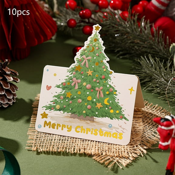 10PCS Christmas Tree Foil Stamped Greeting Cards, Festive Holiday Card Set with Gold Foil Design, Christmas Party Invitation Cards, Holiday Greeting Cards for Gift Exchange and Festive Celebrations