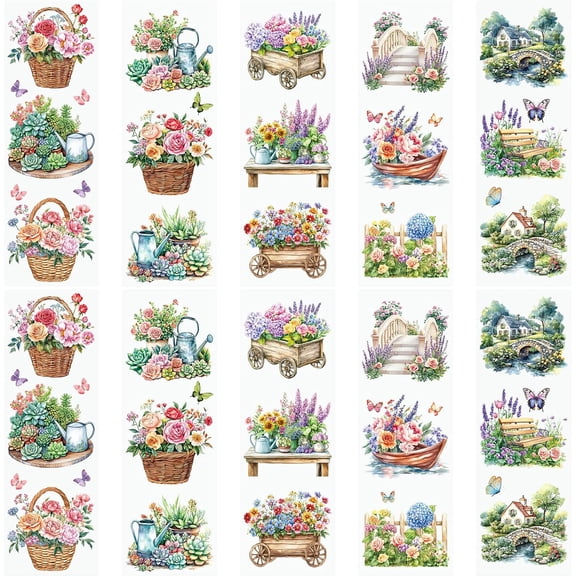 10PCS Classic Flowers and Plants Elements Rub On Transfer Stickers, Floral Theme Transfer Decals for Furniture Scrapbooking Window, 10 * 30cm