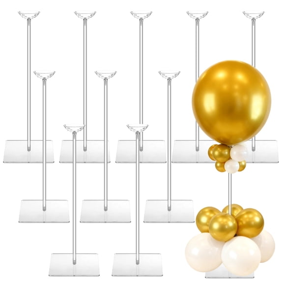 10PCS Clear Acrylic Balloon Stand Set, 15.7" Table Balloon Stand with Square Base, Reusable Balloon Centerpieces for Tables, Party Wedding Decorations