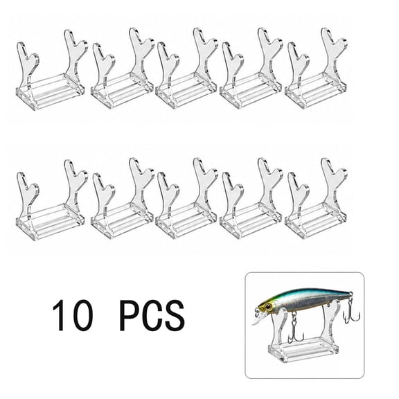 10PCS Clear Acrylic Fishing Lure Display Stand, Sturdy Fishing Tackle Showcase Rack for Collectors, Transparent Fishing Bait Holder for Desk & Shelf Display