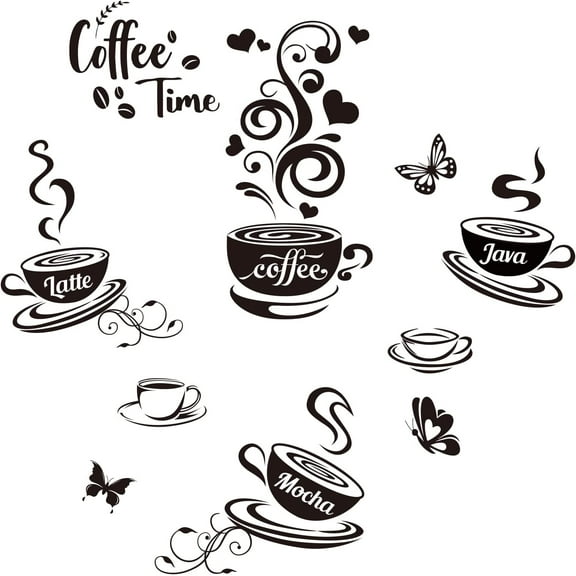 10PCS Coffee Time Decals Wall Stickers Decor Vinyl Stickers DIY Saying Wall Art Kitchen Coffee Bar Wall Decals Sticker Decor