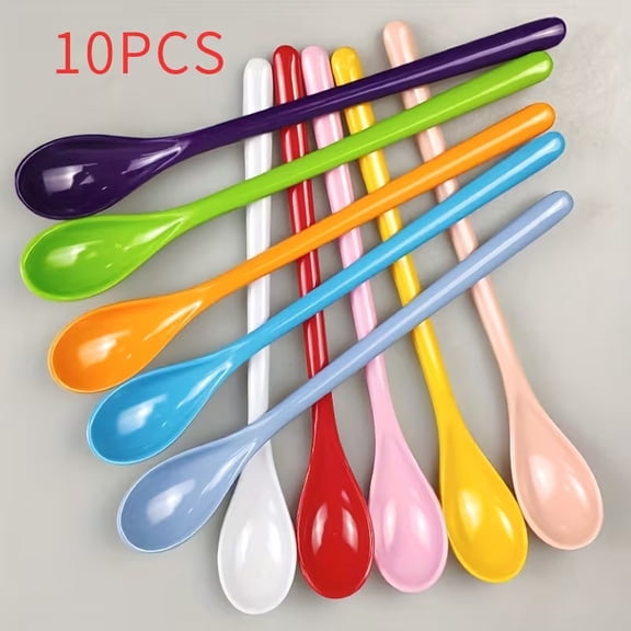 10PCS Colorful Long Handled Coffee Stirring Spoon - Heavy Duty Plastic Large Kitchen Utensil for Coffee, Tea, Soup, Desserts - Durable Stirring Stick for Cafes, Restaurants, and Home Use