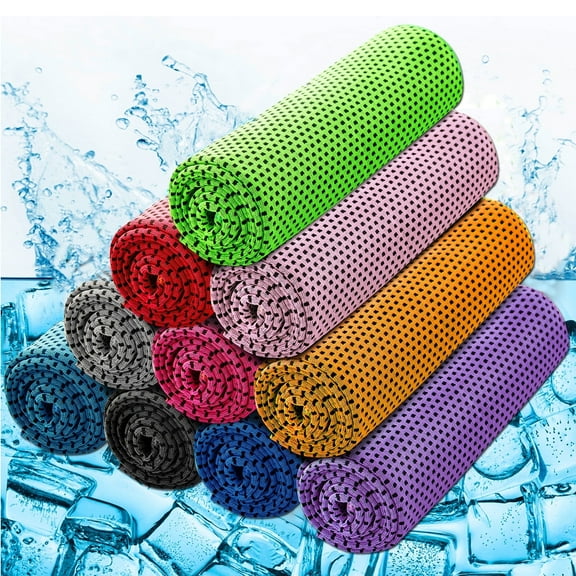 10PCS Cooling Towels Ice Towel for Neck and Face, Gym Yoga Towel Microfiber Breathable Chilly Cool Exercise Towel for Running, Fitness, Camping, Outdoor Sport (Random Color)