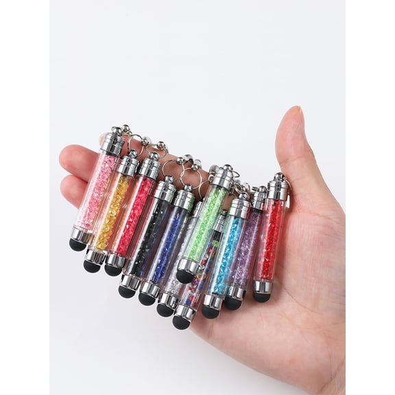 10PCS Crystal Touch Screen Stylus Pen Dustproof Plug Mini Capacitive Pen For Mobile Phones Tablets Office Drawing And Cutting Bullet Design Easy To Carry Random Color