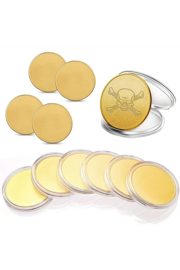 10PCS Custom Challenge Coin Blanks, 40mm Gold Threaded Edged Alloy Coins with Acrylic Case, Coin Blanks for Engraving Birthday Travel Memorial Collection