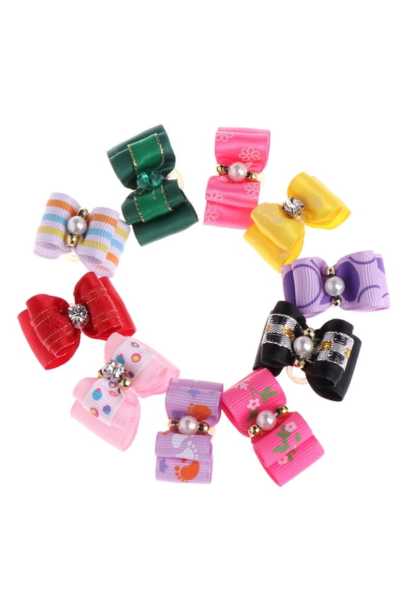 10PCS Cute Puppy Dog Small Bowknot Hair Bows with Clips Hair Handmade Accessories Bow Pet Grooming Random Colors