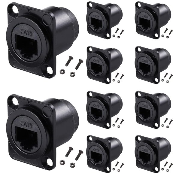 10PCS D-Type RJ45 Coupler, Shielded RJ45 Panel Mount Connector, CAT6/CAT5E/CAT5 Female to Female LAN Network Bulkhead Pass Through Socket