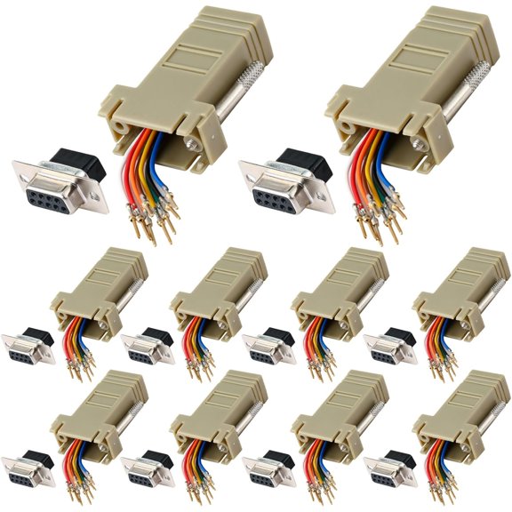 10PCS DB9 Female Ethernet Adapter, 9 Pin Serial Port Female to RJ45 Ethernet LAN Extend Modular Converter, F/F